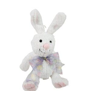 Hallmark White Plush Bunny Bow Pastel Polka Dots 8 in Stuffed Animal Vintage